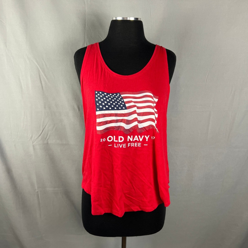 Old Navy Matching Flag Tank Top Womens Large Red Live Free Graphic Relaxed Fit